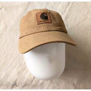Carhartt Vintage 90s Duck Canvas Snap Back Leather Patch Logo Hat USA A17BRN